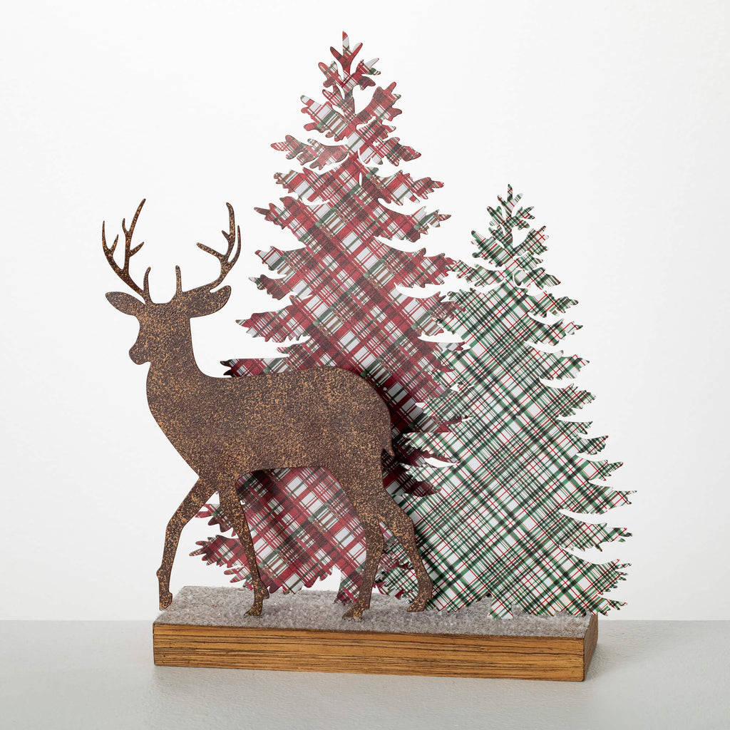 Plaid Tabletop Deer Scene     