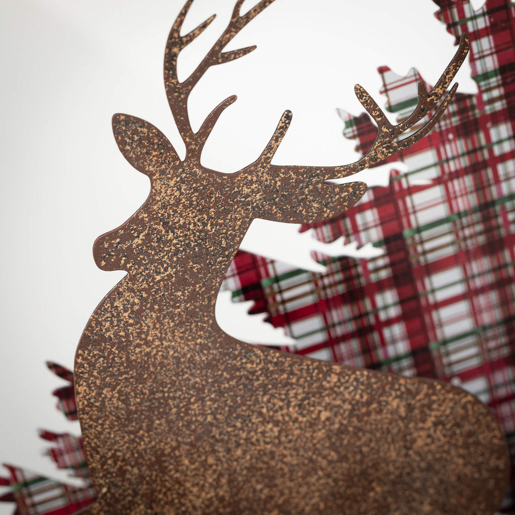 Plaid Tabletop Deer Scene     