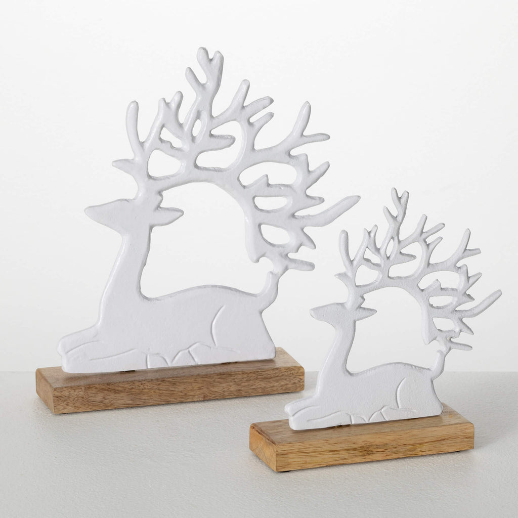 Metal Deer Figurines On Base  