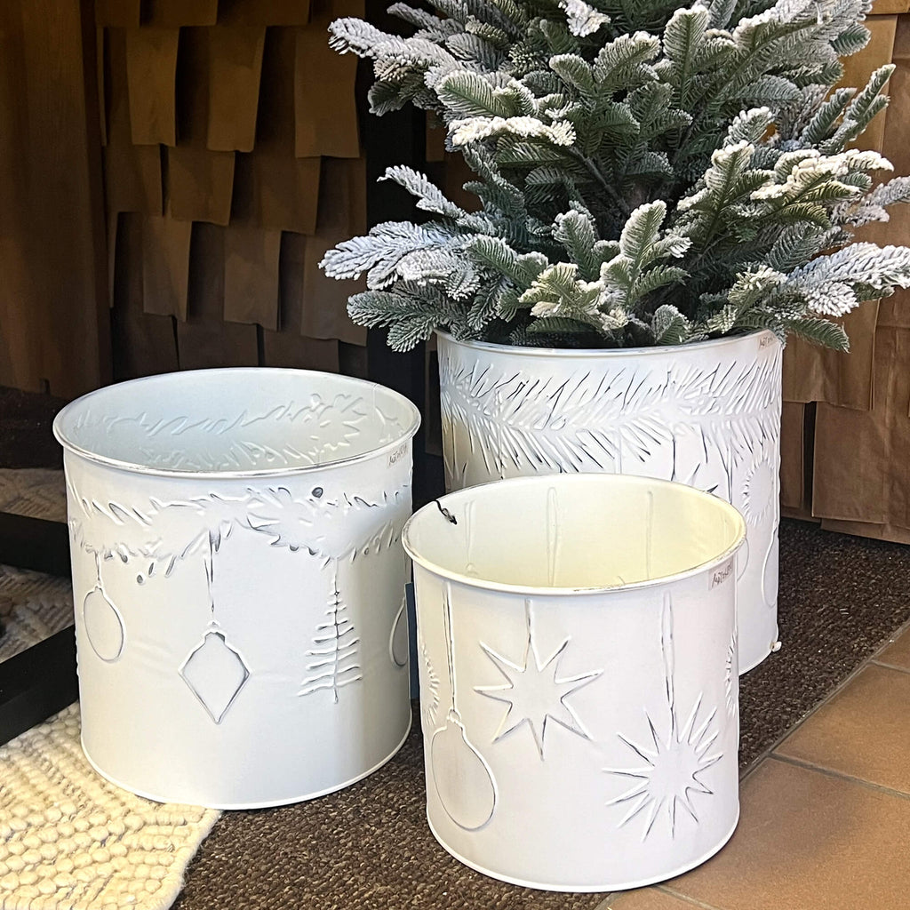 White Pierced Xmas Planters   