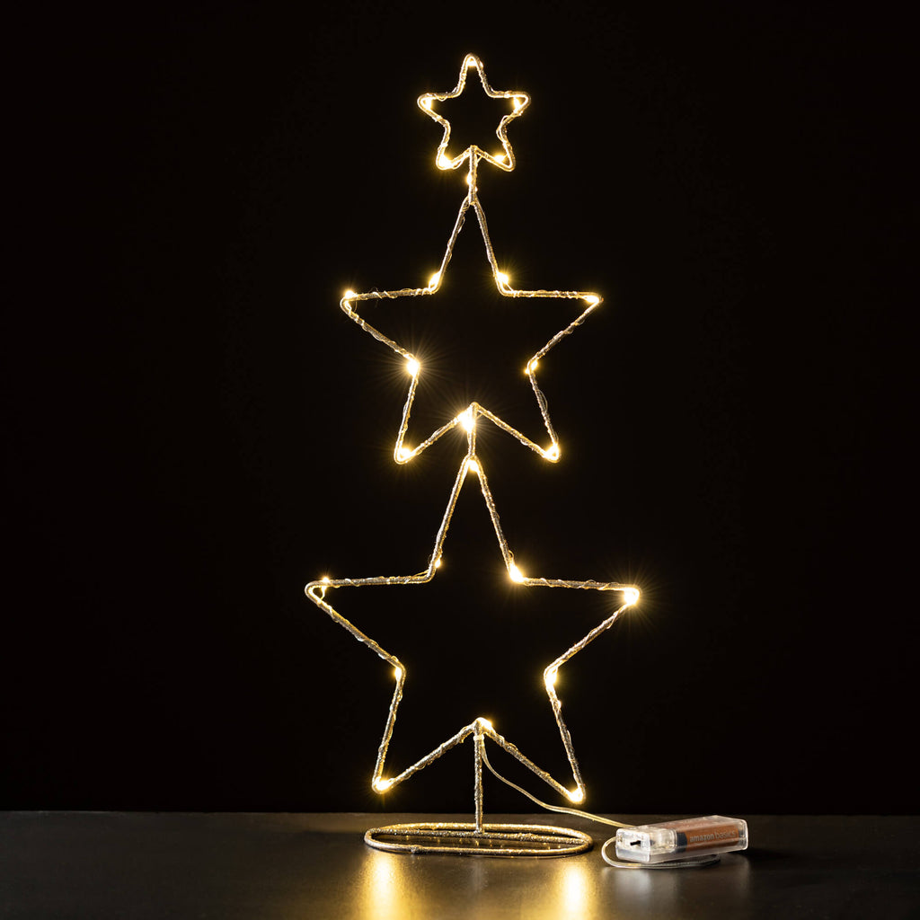 Lighted Stacked Gold Stars    