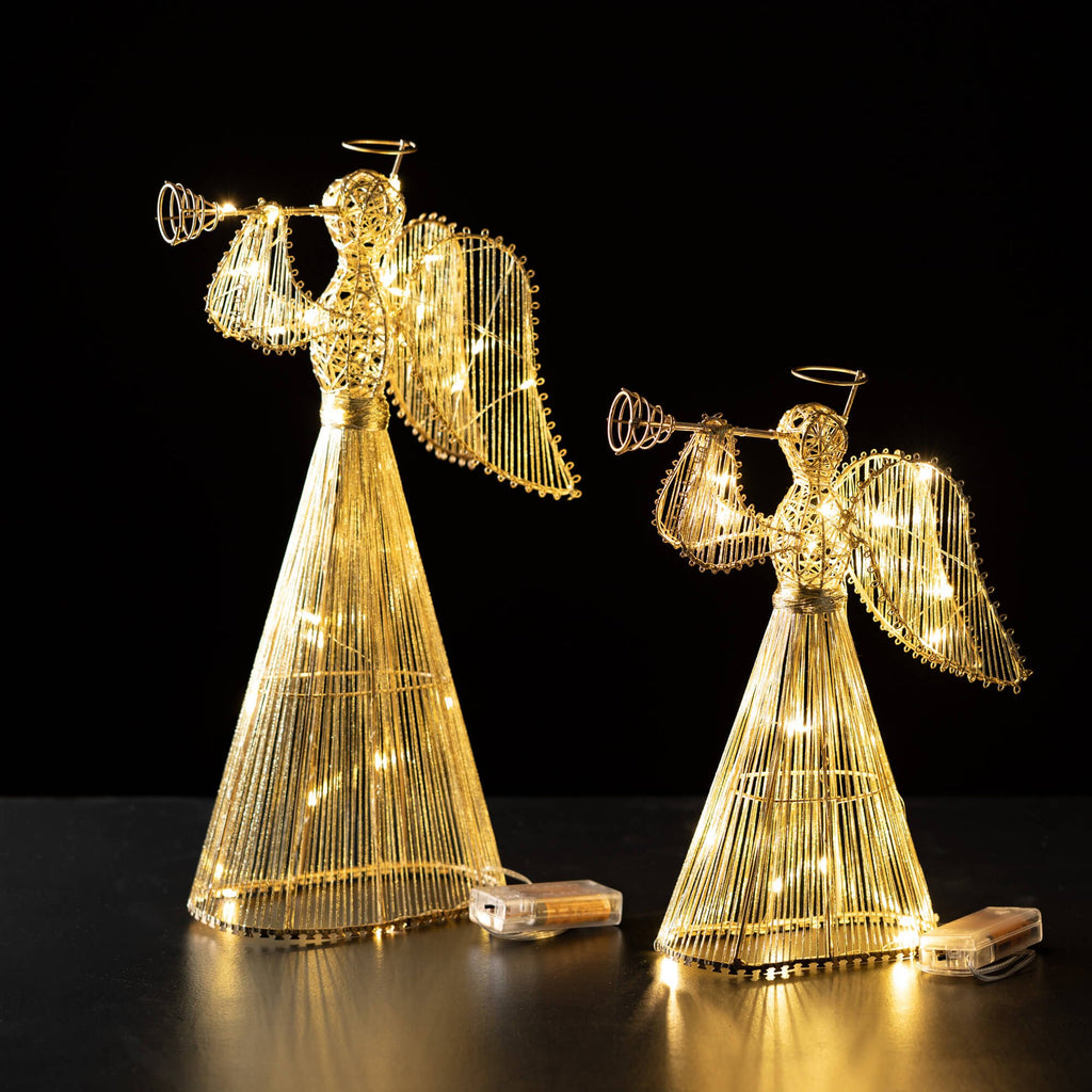 Lighted Gold Angel Set Of 2   