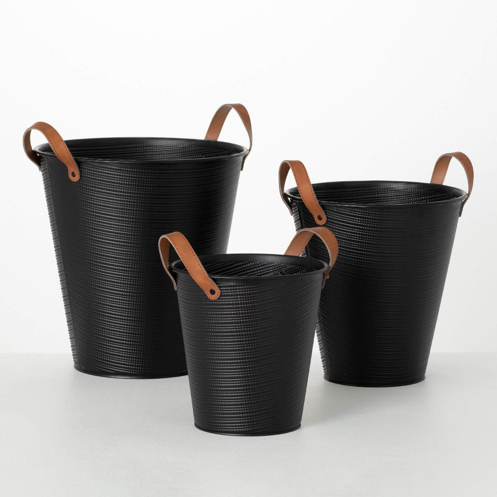 Black Embossed Flower Buckets 