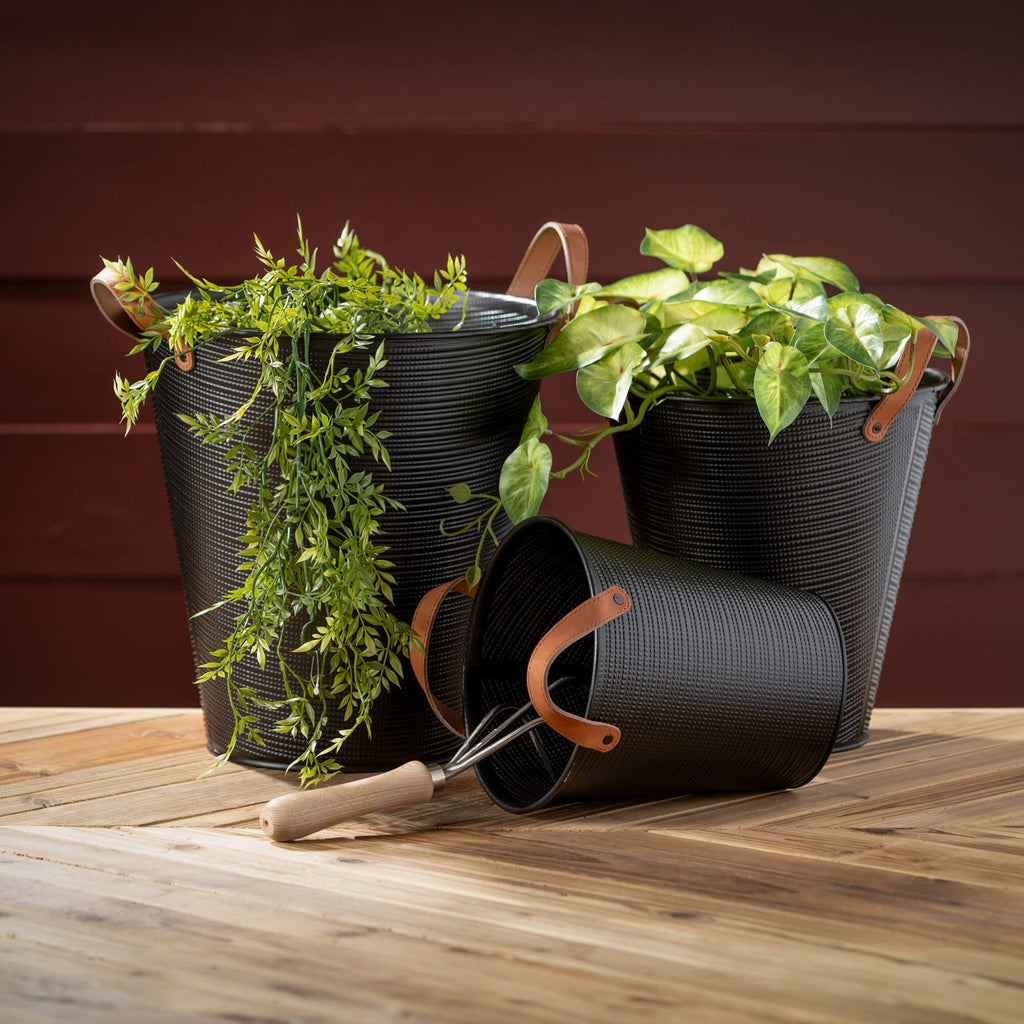 Black Embossed Flower Buckets 