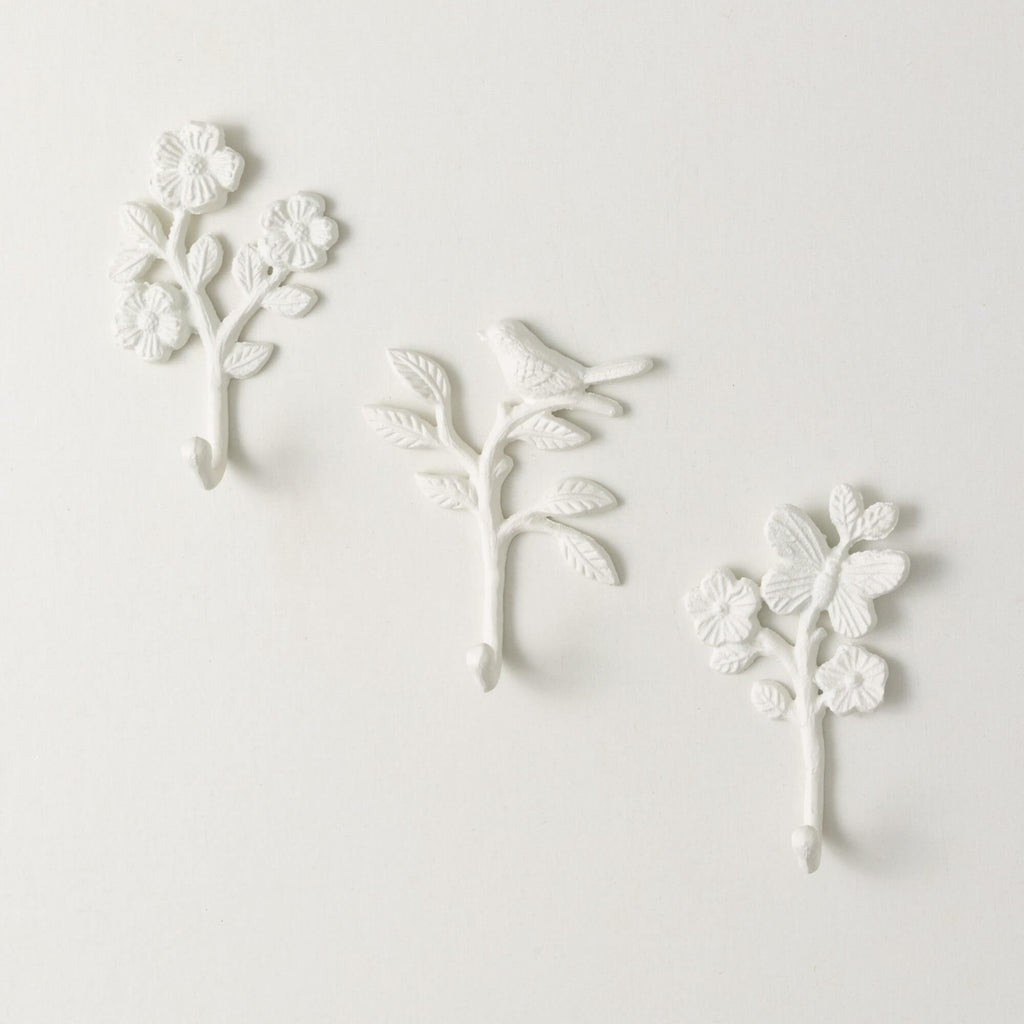 Metal Flower Wall Hook Trio   