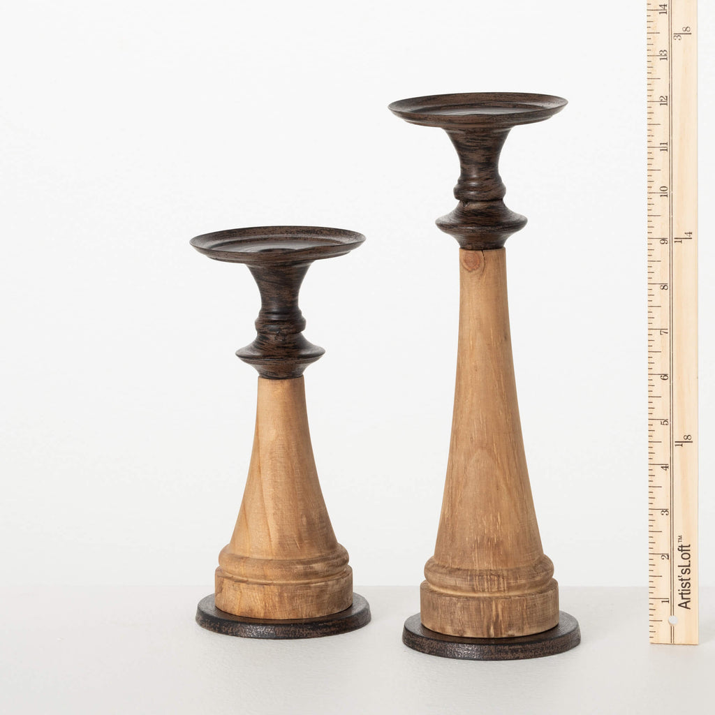 Wood Iron Candleholder Set Of 