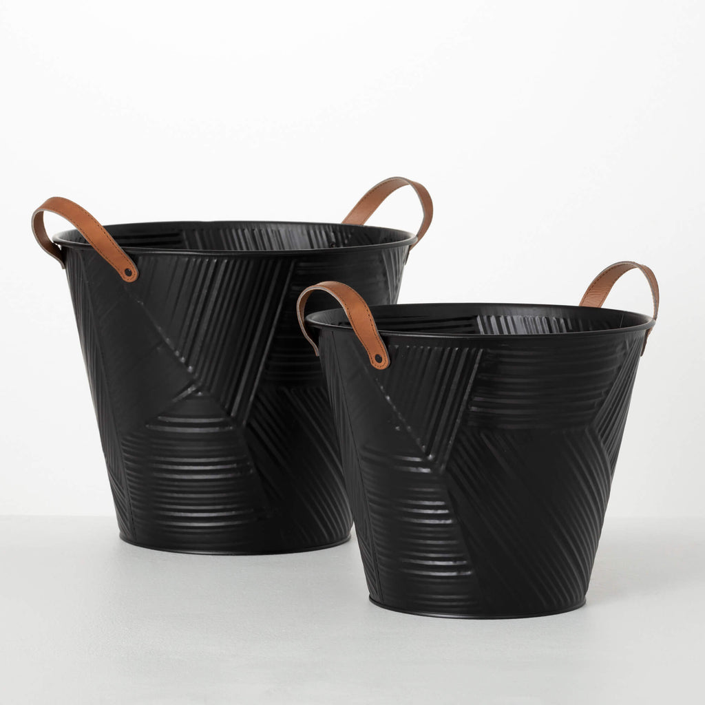 Etched Black Bucket Planter Se