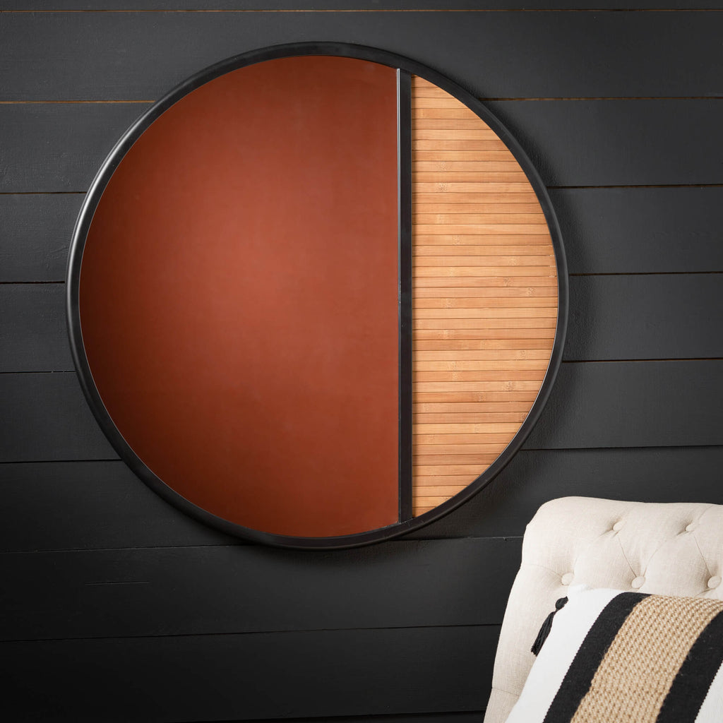 Round Wooden Slat Wall Mirror 