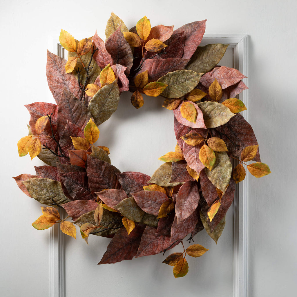 Warm Fall Mixed Leaf Wreath   