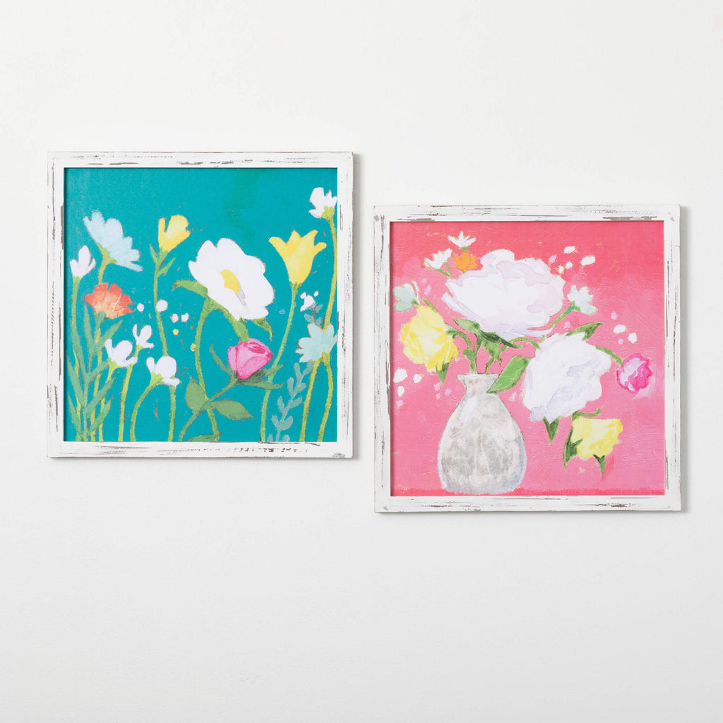 Bright Pink & Teal Floral Art 