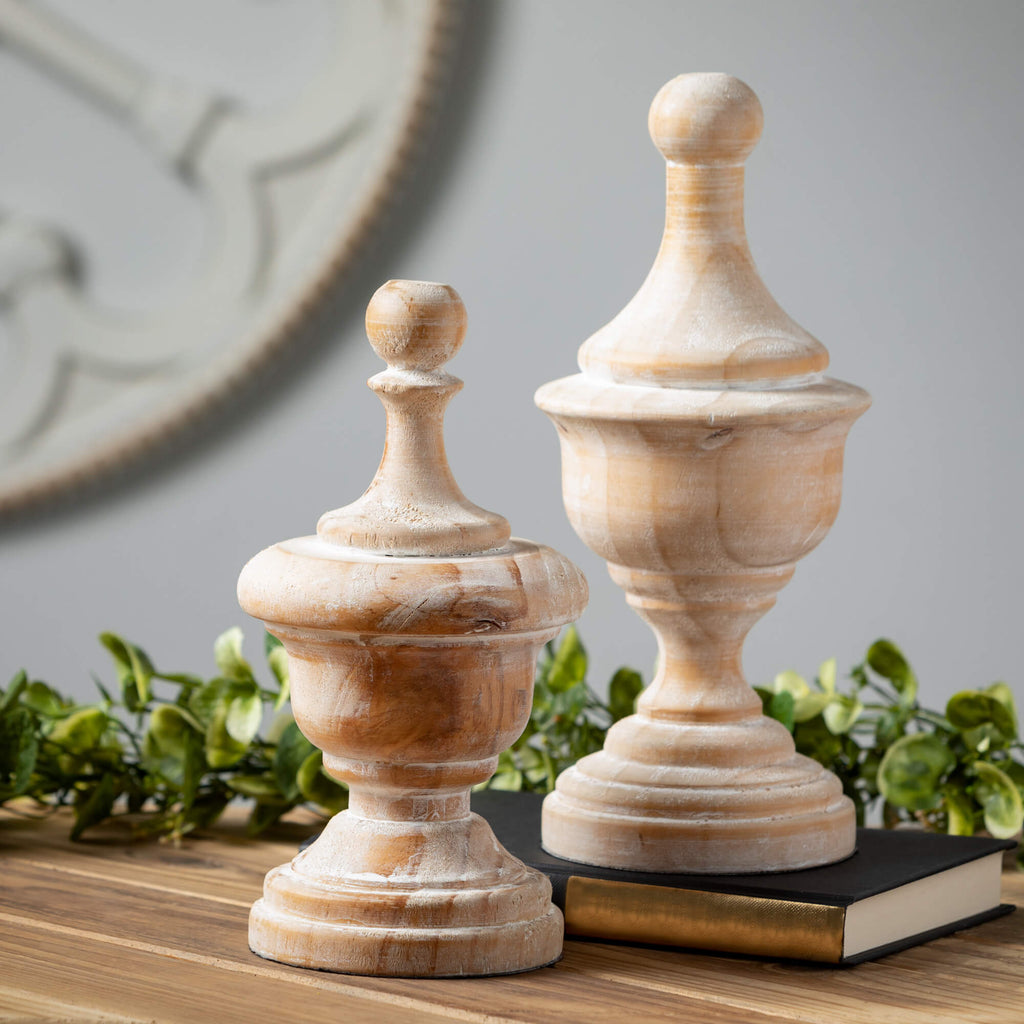 White Washed Wood Finial Set 3