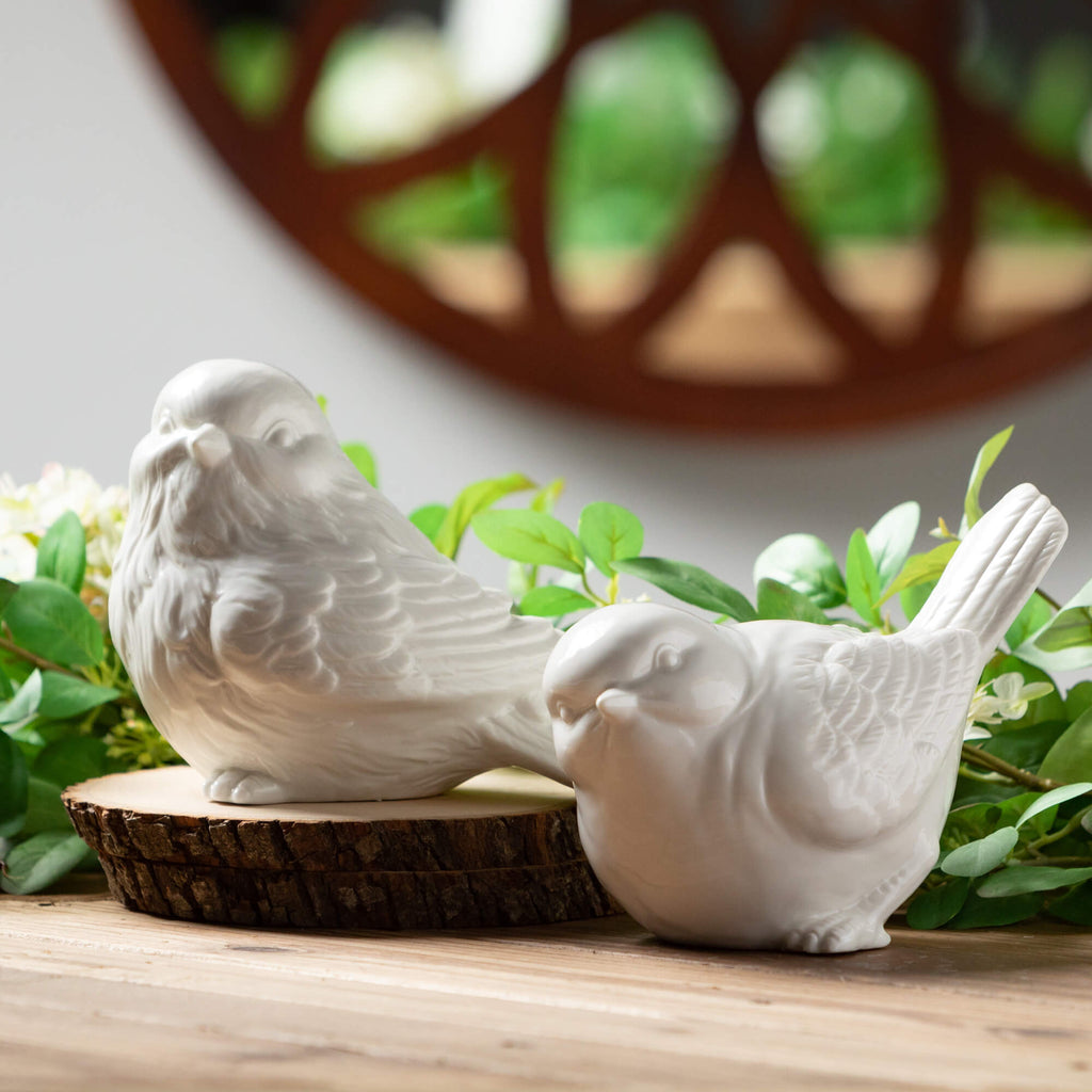 White Ceramic Bird Figurines  