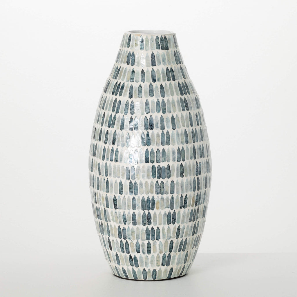 Tall Blue Bamboo Capiz Vase   