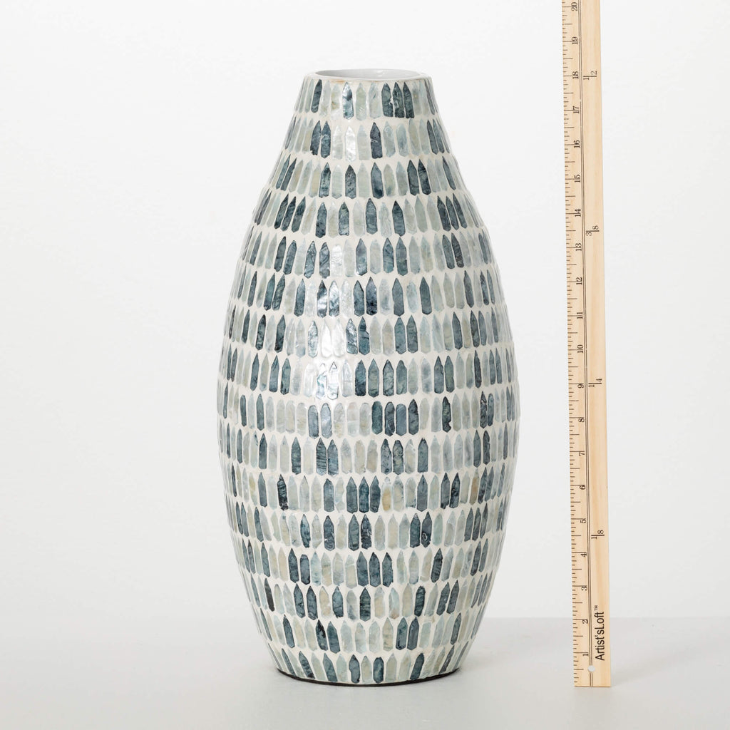 Tall Blue Bamboo Capiz Vase   