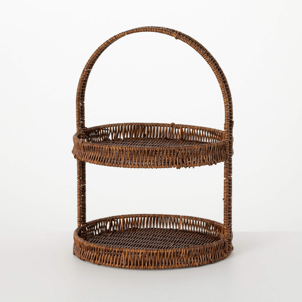 Dark Brown 2-Tiered Woven Tray