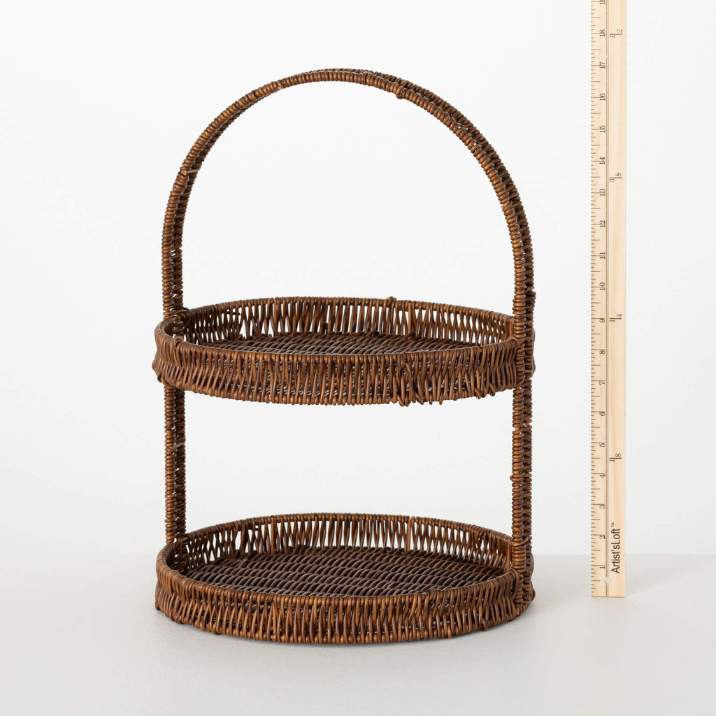 Dark Brown 2-Tiered Woven Tray