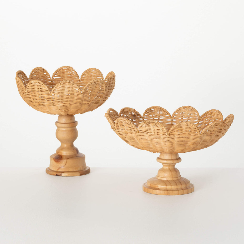 Rattan Pedestal Trays Set Of 2