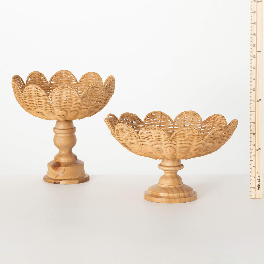 Rattan Pedestal Trays Set Of 2