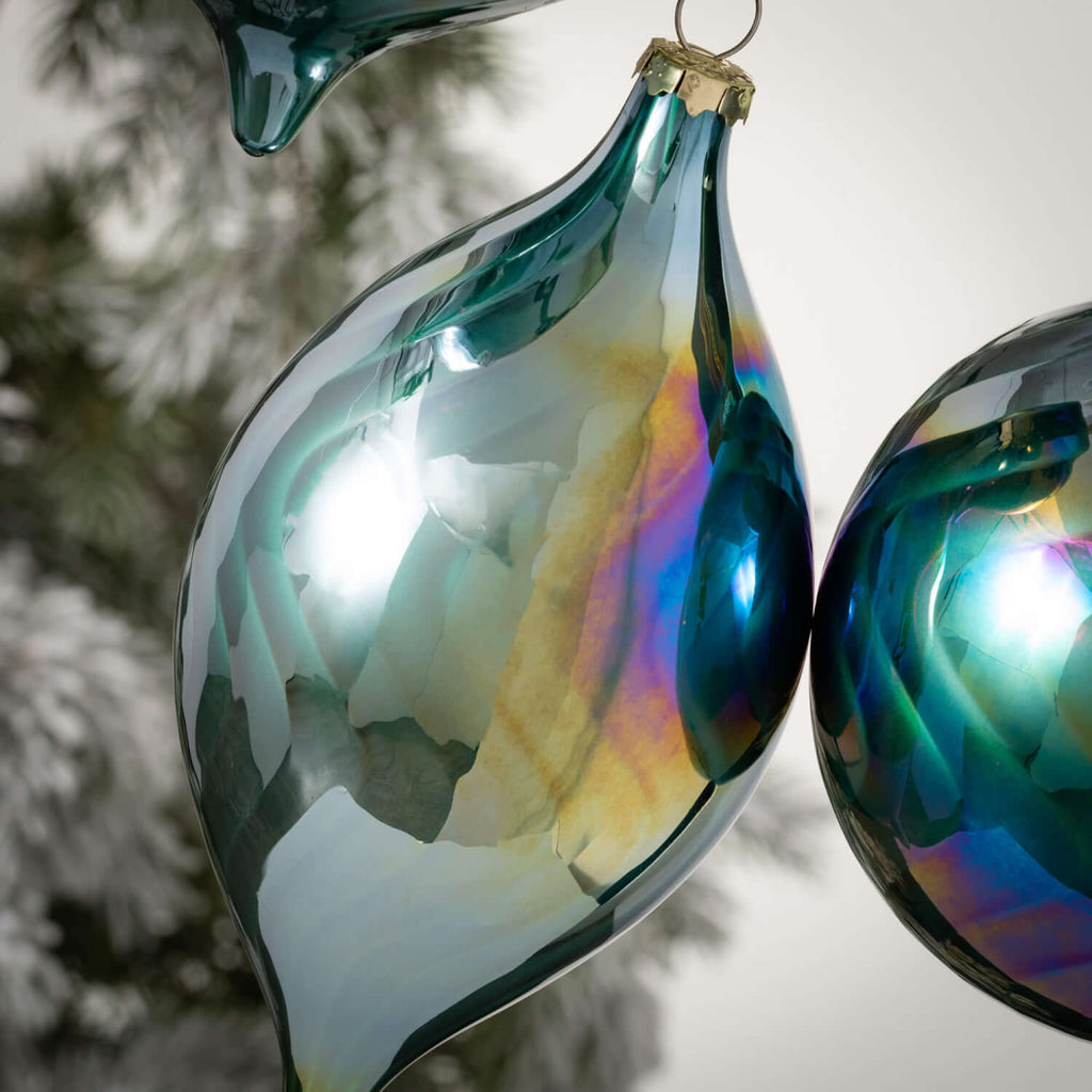 Iridescent Blue Ornament Set 3