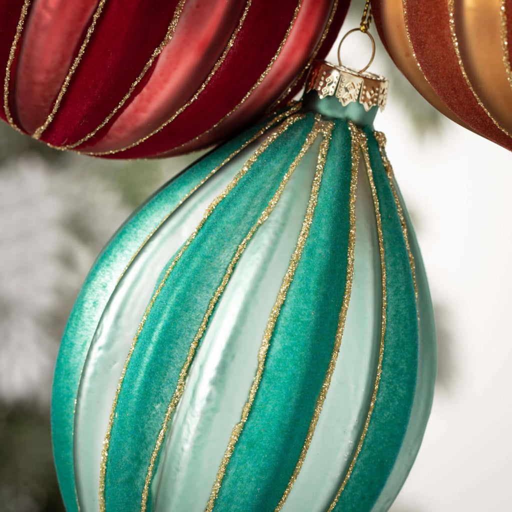 Ribbed Glass Ornament Set Of 3