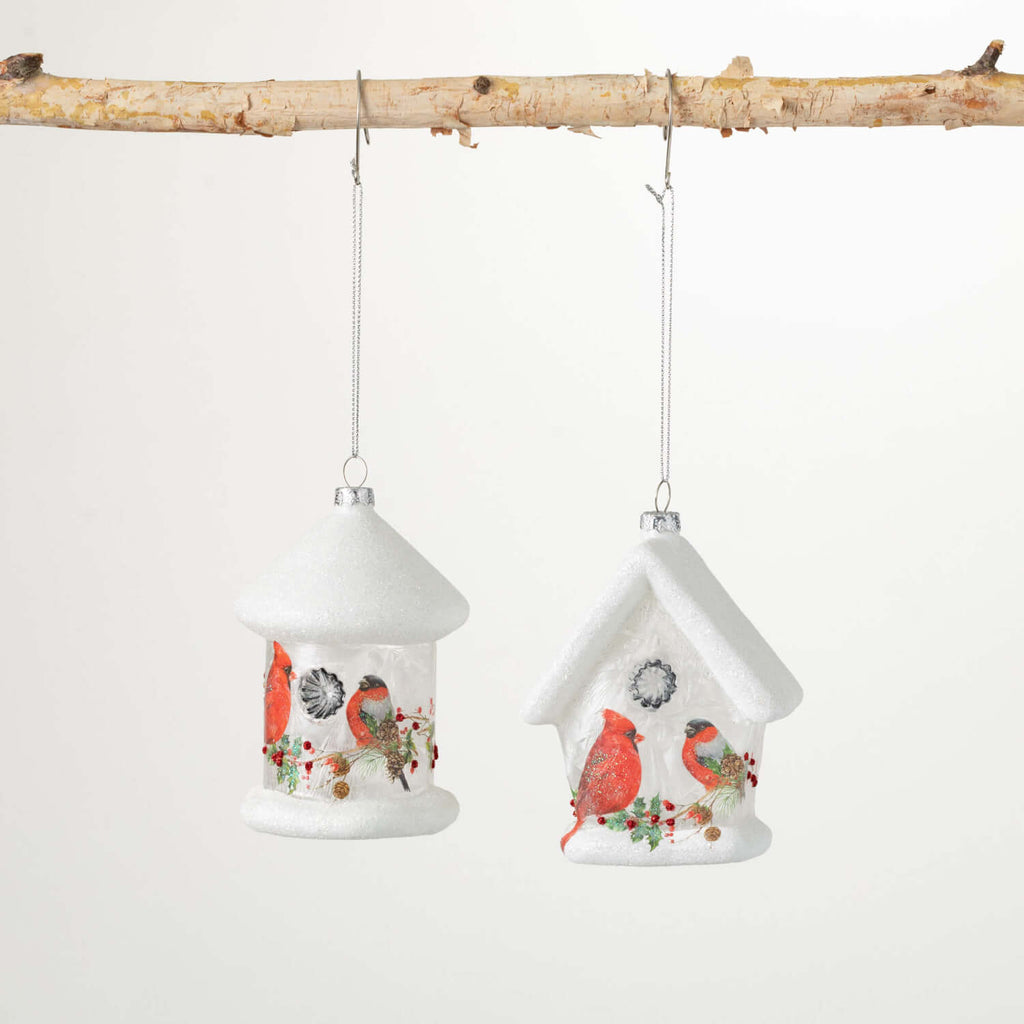 Glass Birdhouse Ornament Set 2