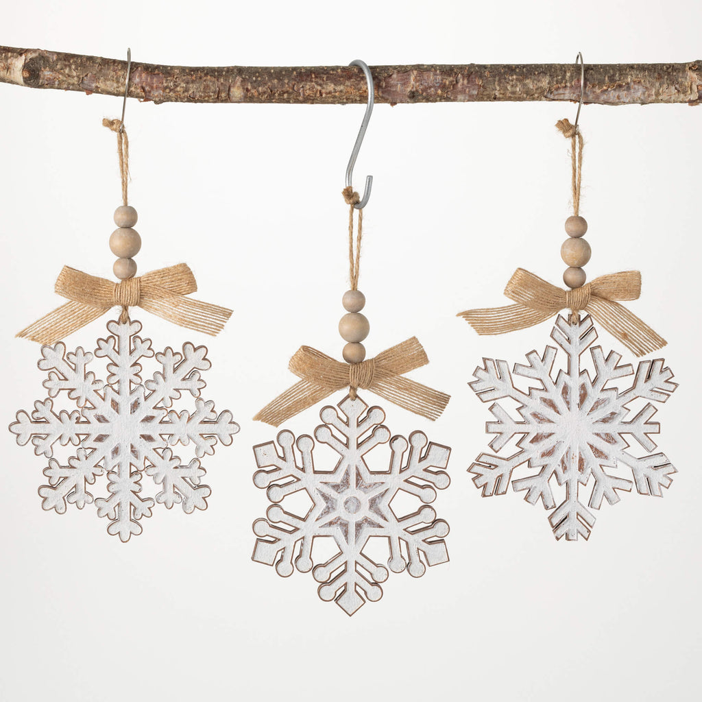 Wood Snowflake Ornament Set 3 