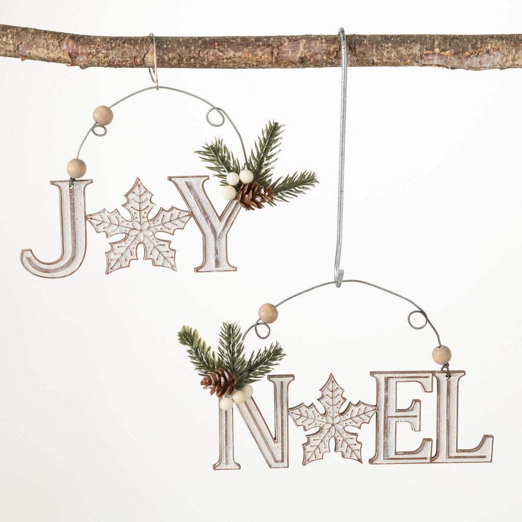 Wood Noel And Joy Ornament Set