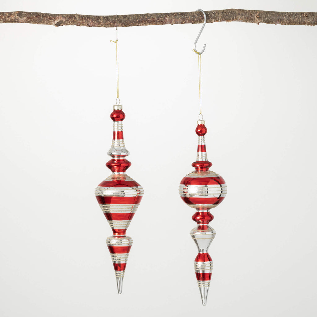Red Finial Ornament Set Of 2  