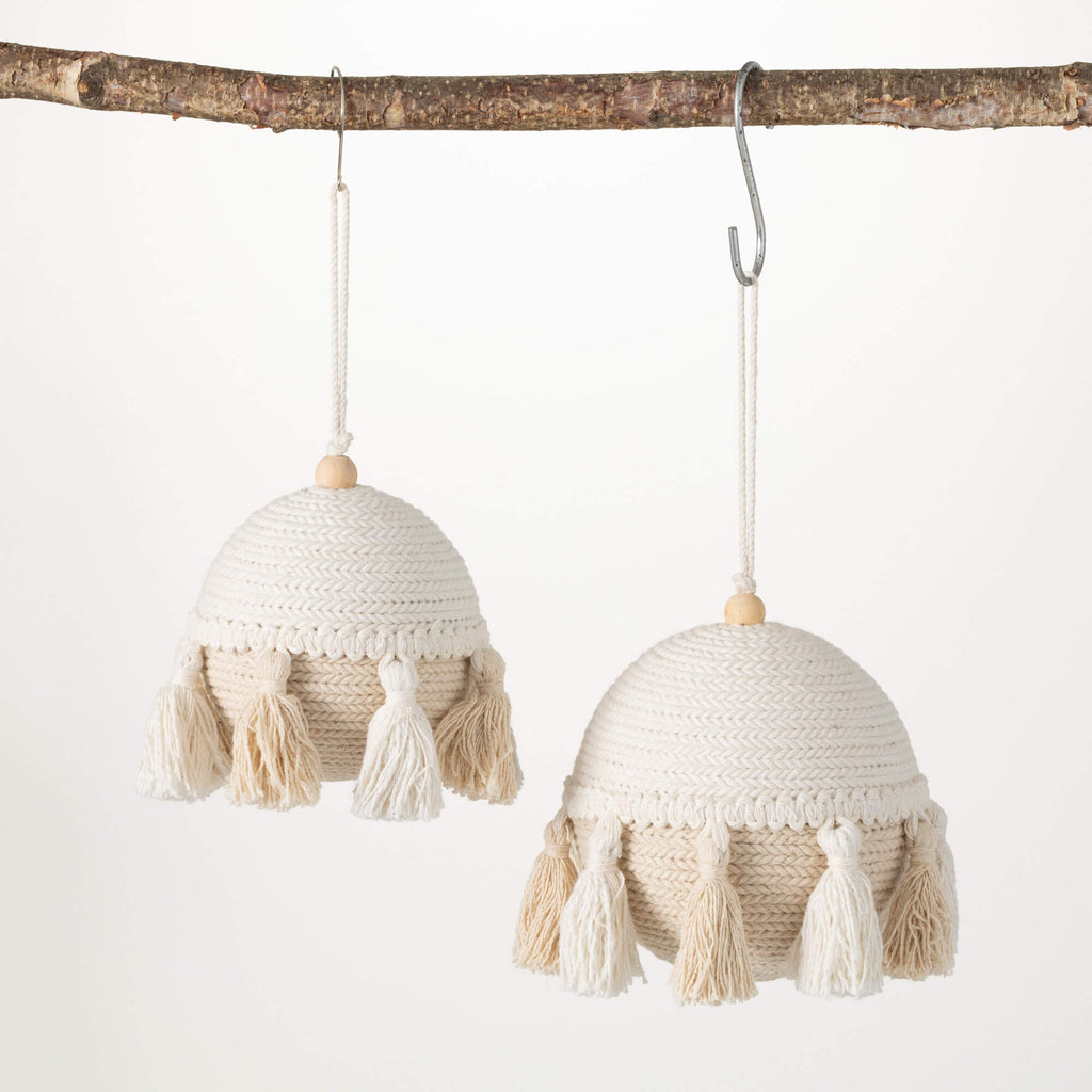 Boho Cream Tassel Ornament Set