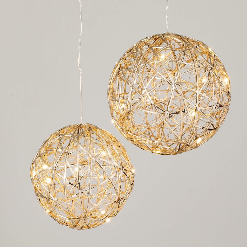 Gold Lighted Hanging Globe Set