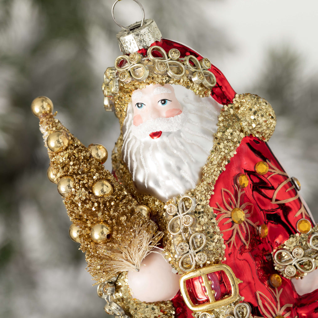 Santa With Gold Tree Ornament 