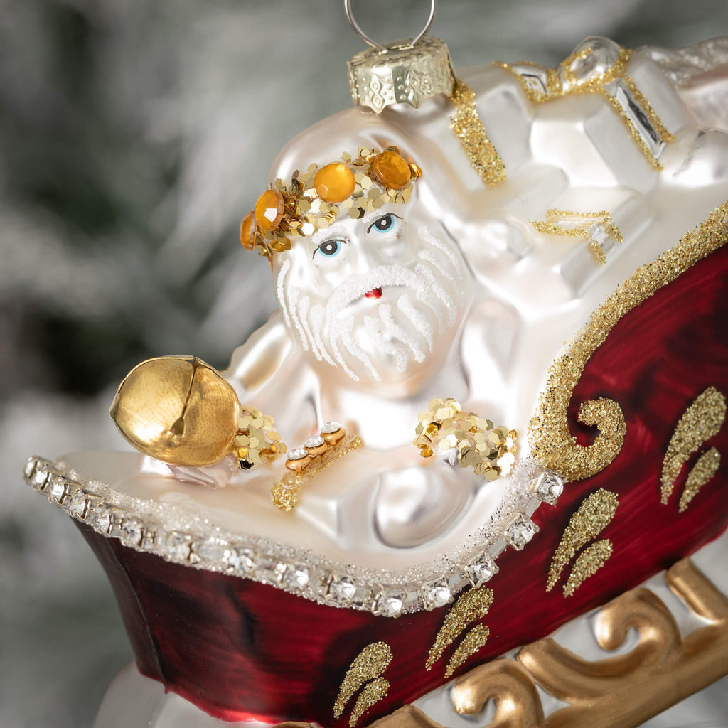 Santa In Sleigh Glass Ornament