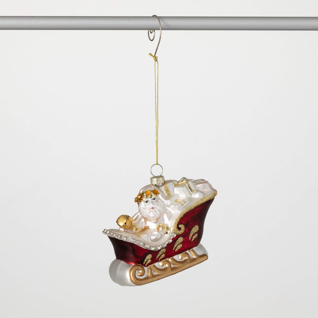 Santa In Sleigh Glass Ornament