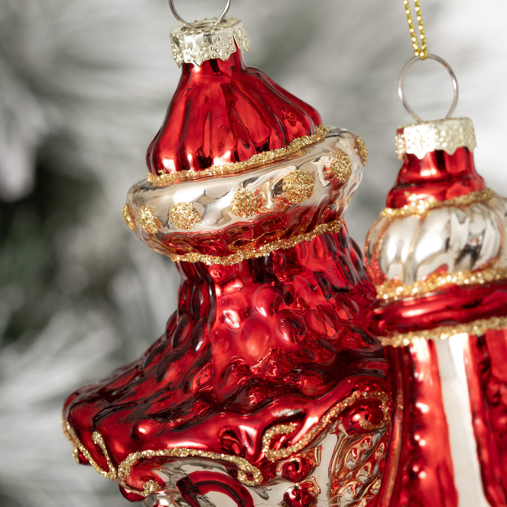 Red Gold Finial Ornament Set  