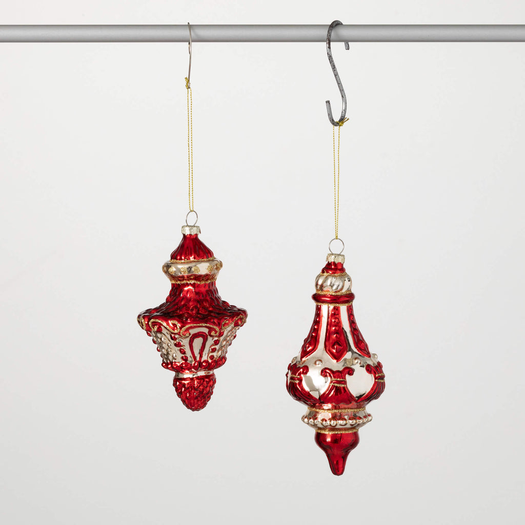 Red Gold Finial Ornament Set  