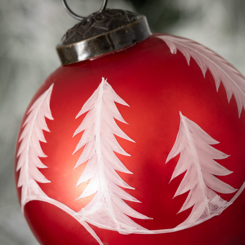 Red White Trees Ball Ornament 