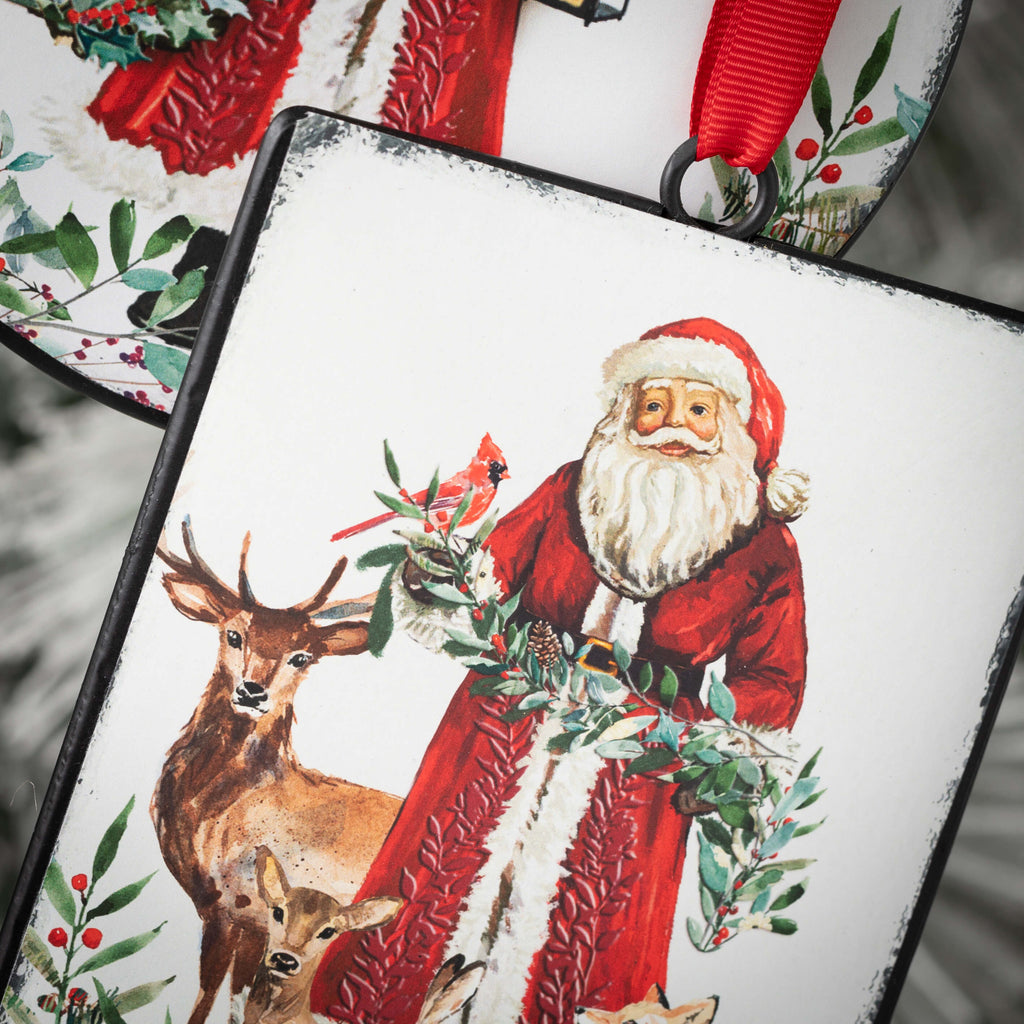 Rustic Santa Metal Ornaments  