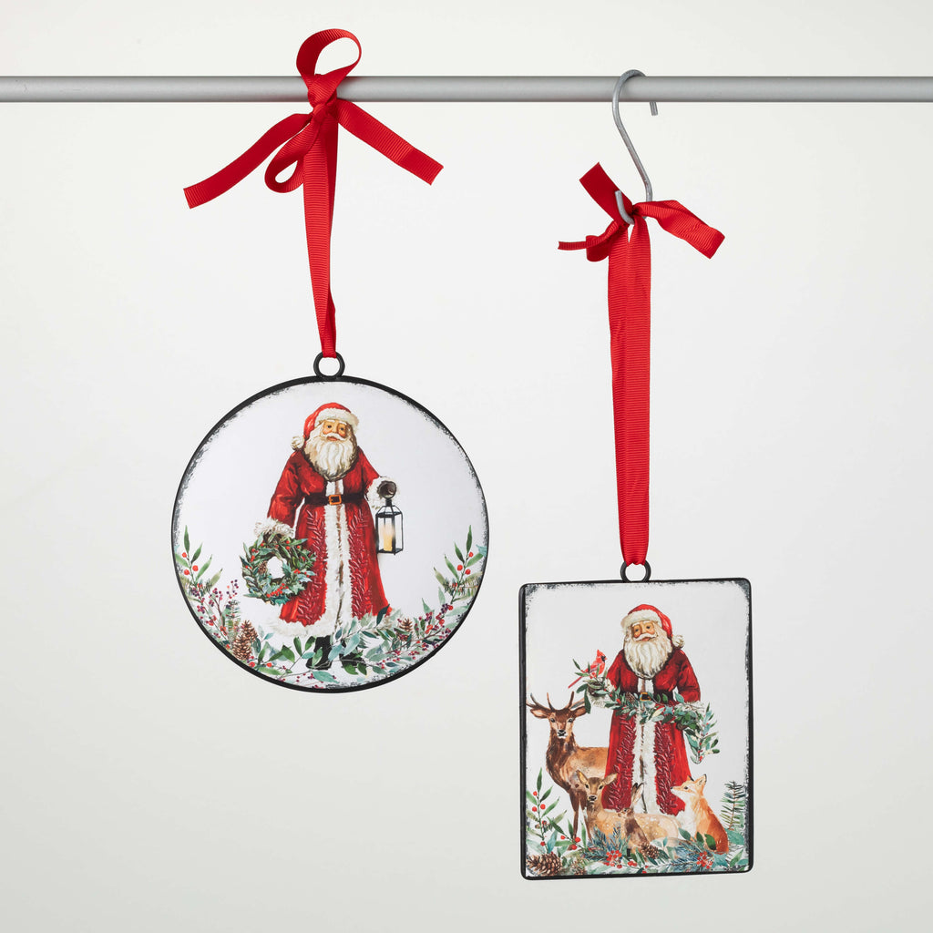 Rustic Santa Metal Ornaments  