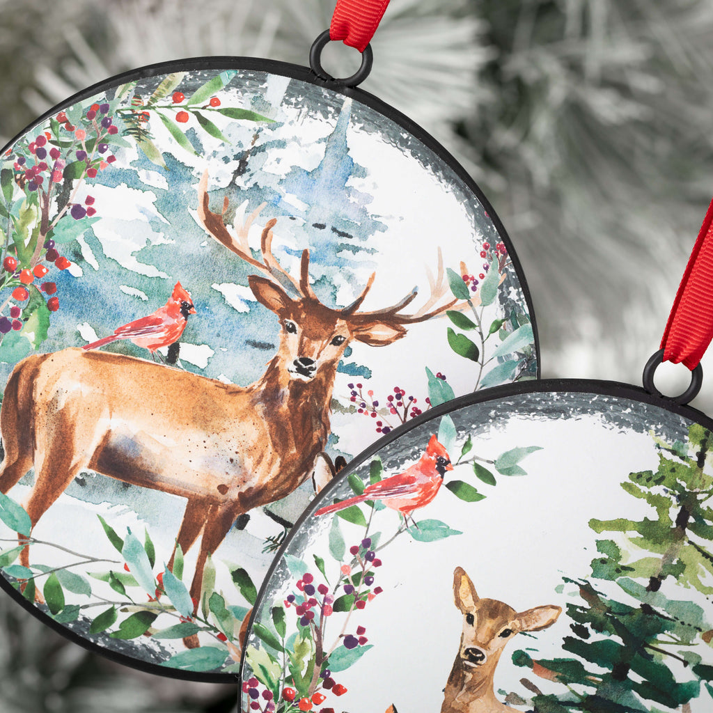 Rustic Deer Disc Ornament Set 