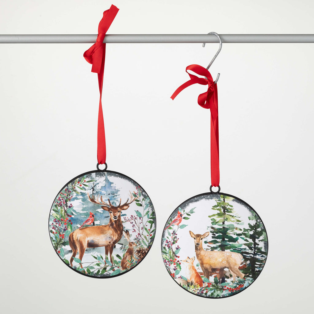 Rustic Deer Disc Ornament Set 