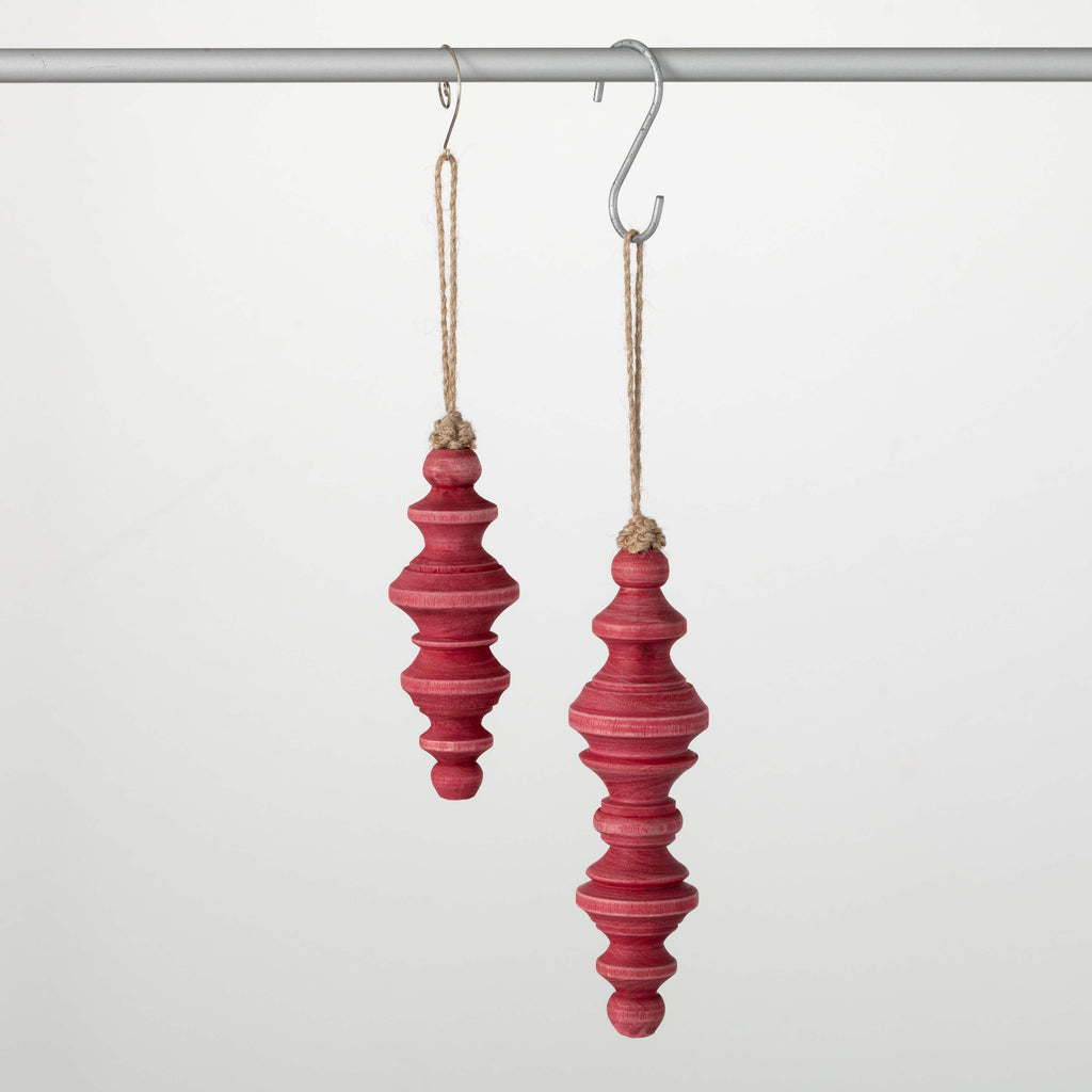 Red Wood Finial Ornament Set 2