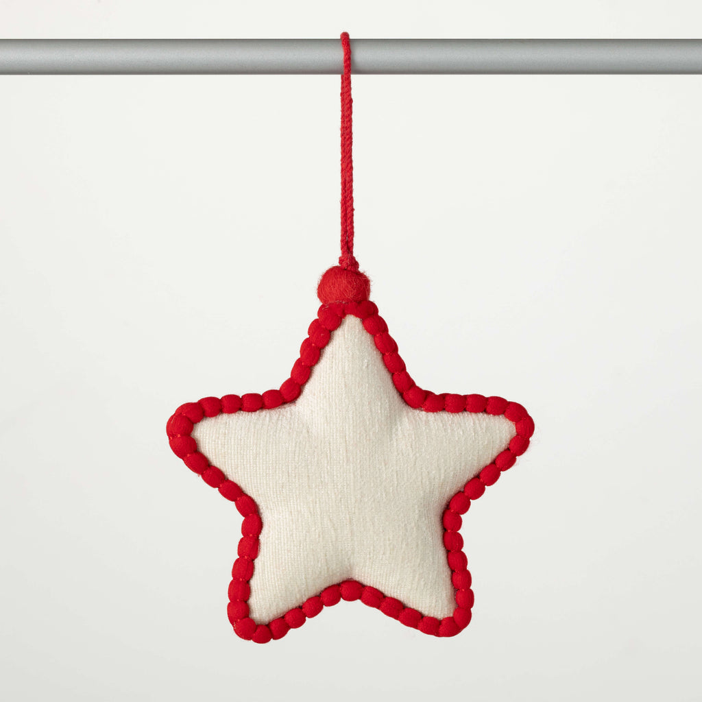 Red White Plush Star Ornament 