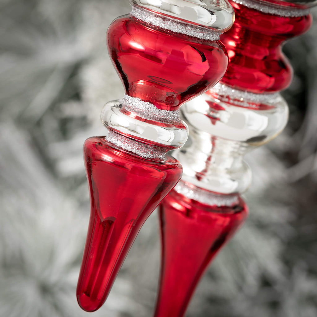 Red Clear Finial Ornament Set 