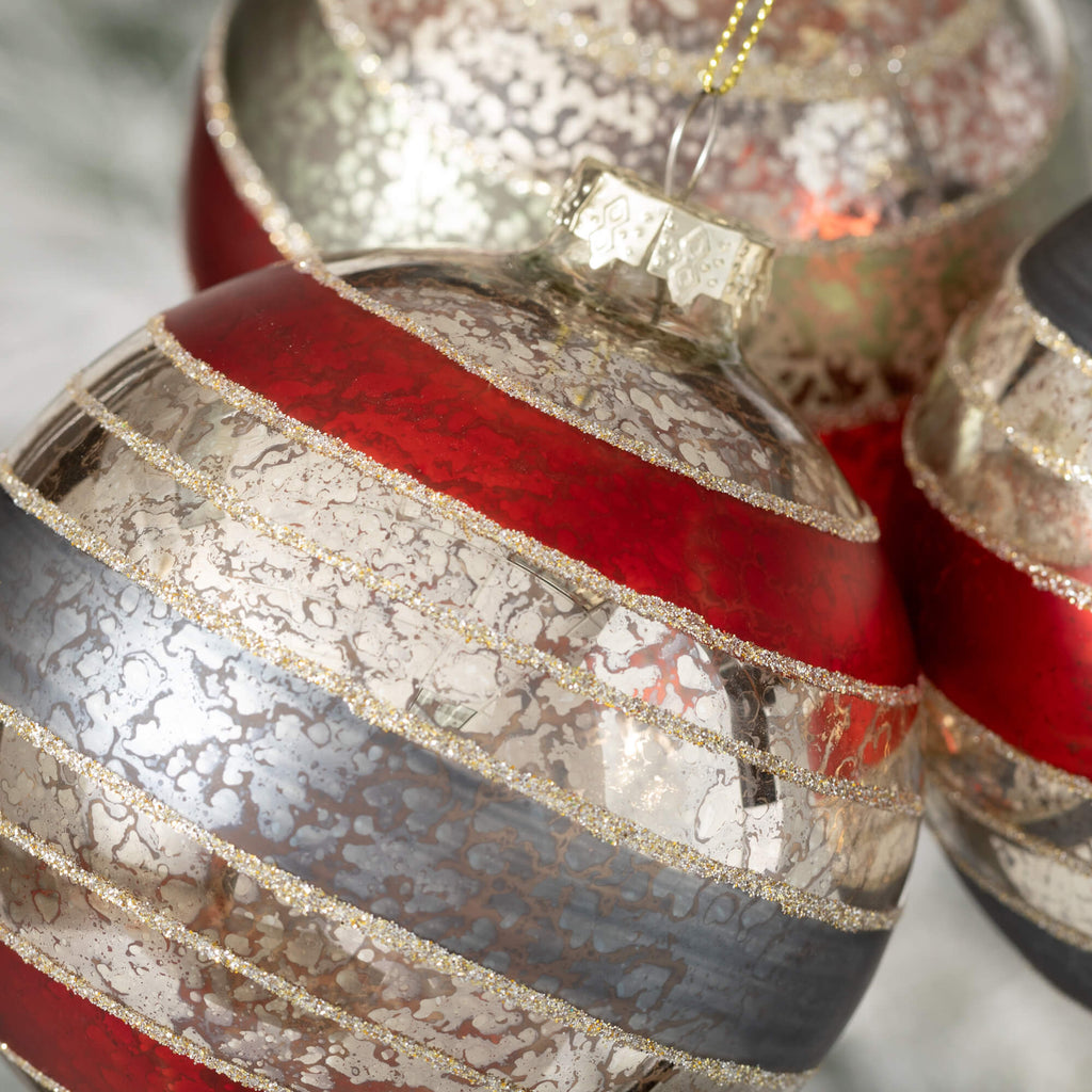 Striped Silver Ball Ornaments 