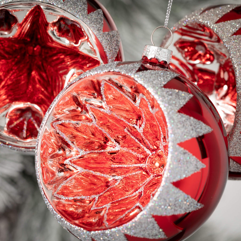 Red Retro Ball Ornament Set 3 