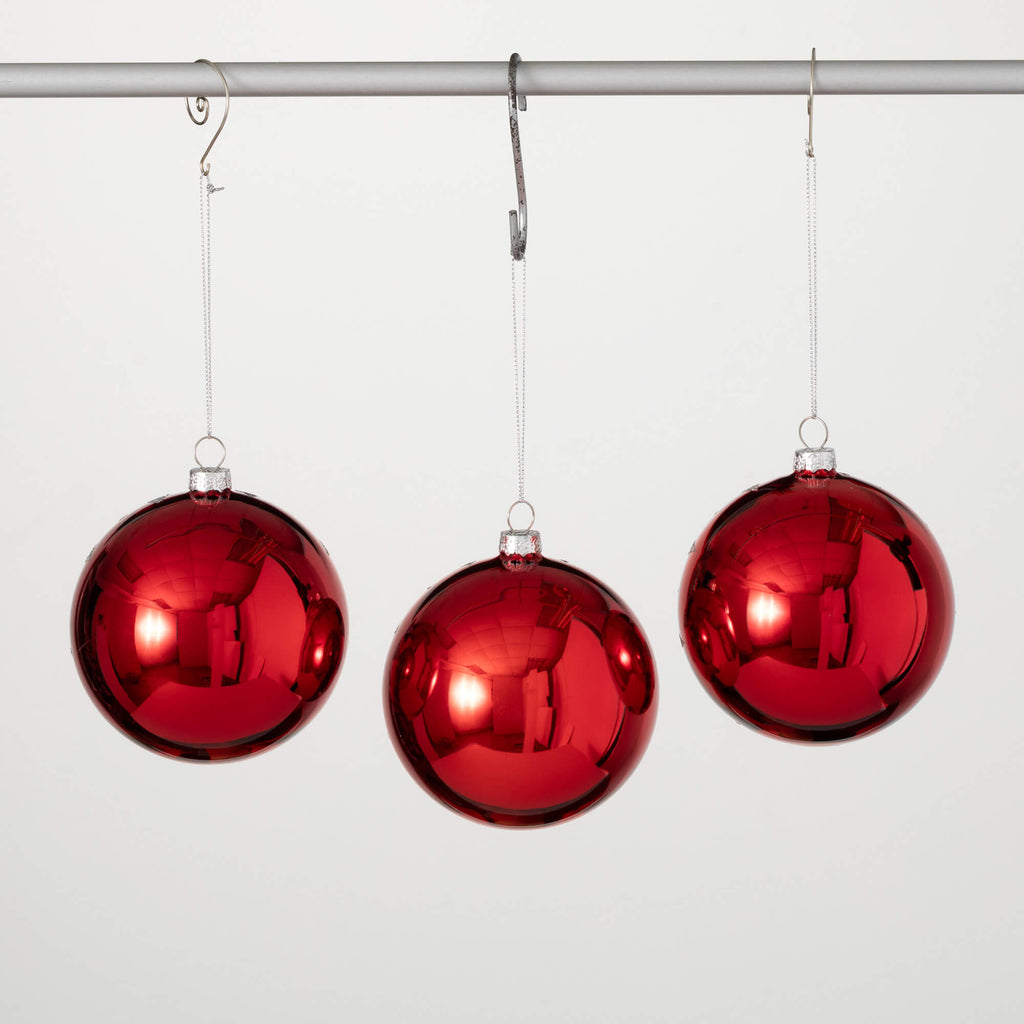 Red Retro Ball Ornament Set 3 