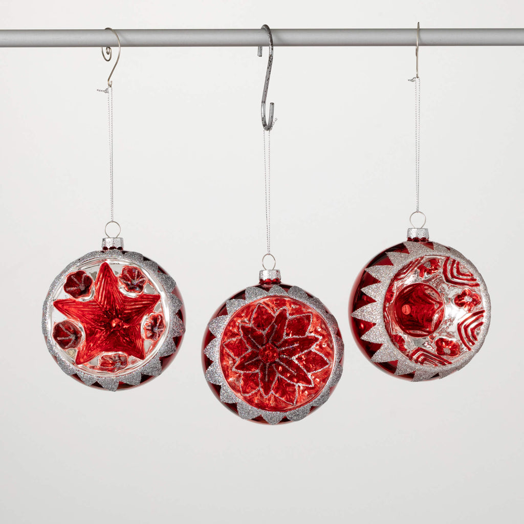 Red Retro Ball Ornament Set 3 