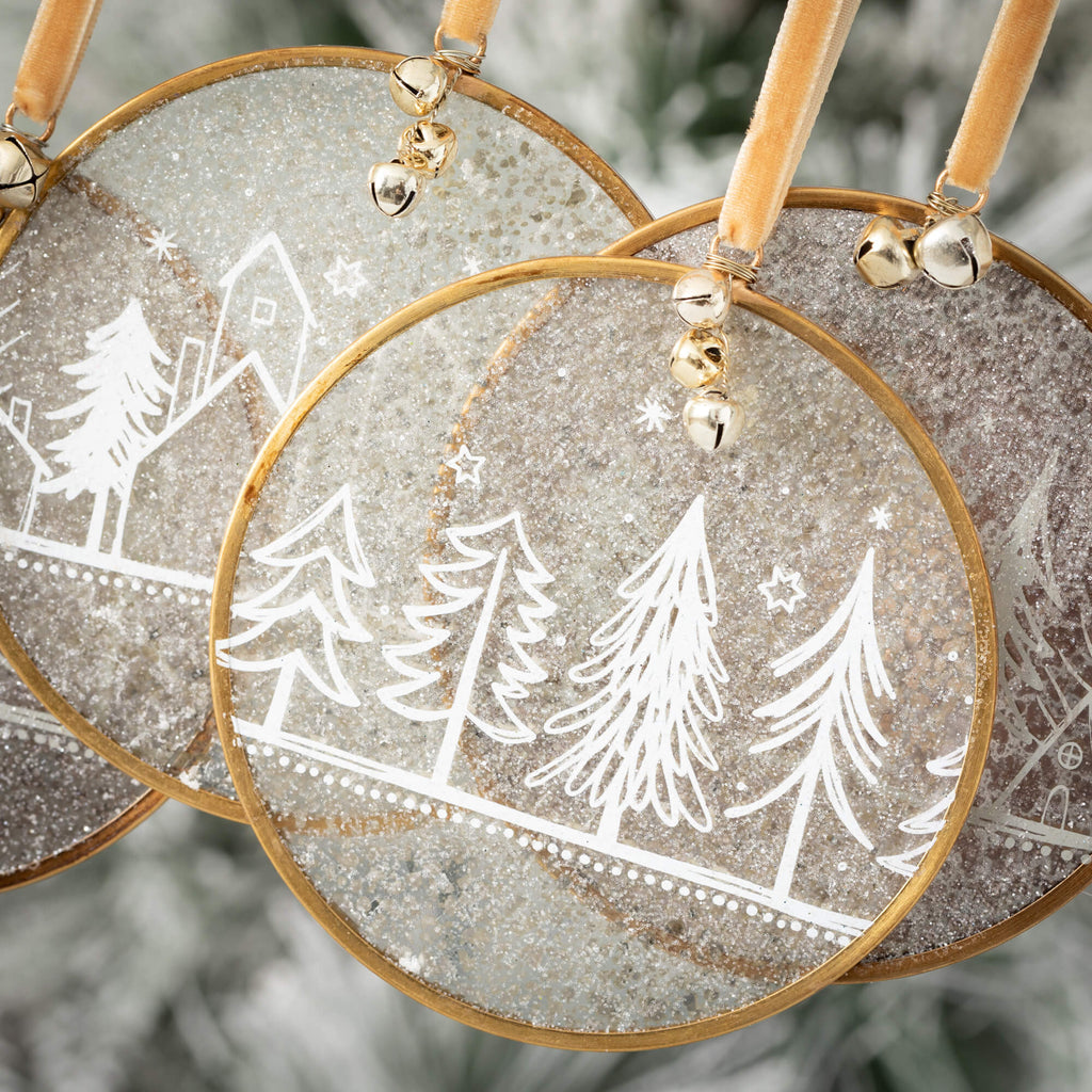 Glass Tree Disc Ornament Set 4