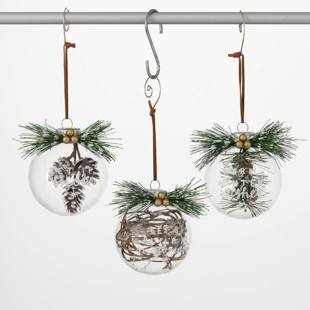 White Etched Ball Ornaments   