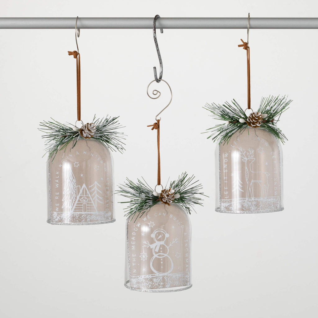 White Etched Dome Ornaments   